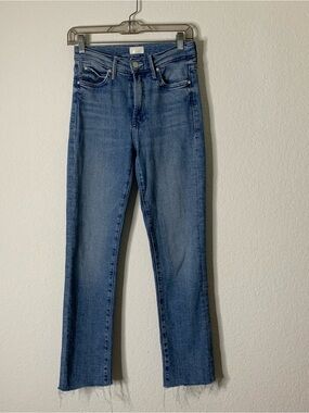 Mother Womens blue the rascal skimp pink charming raw hem jeans 25